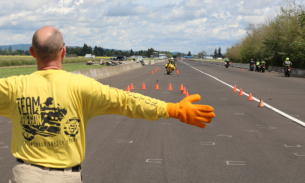 Rider approaching high speed swerve