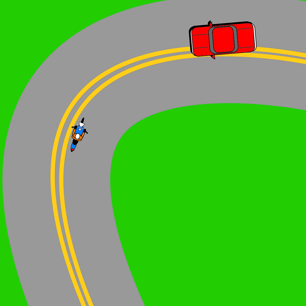 Curve, oncoming vehicle over centerline